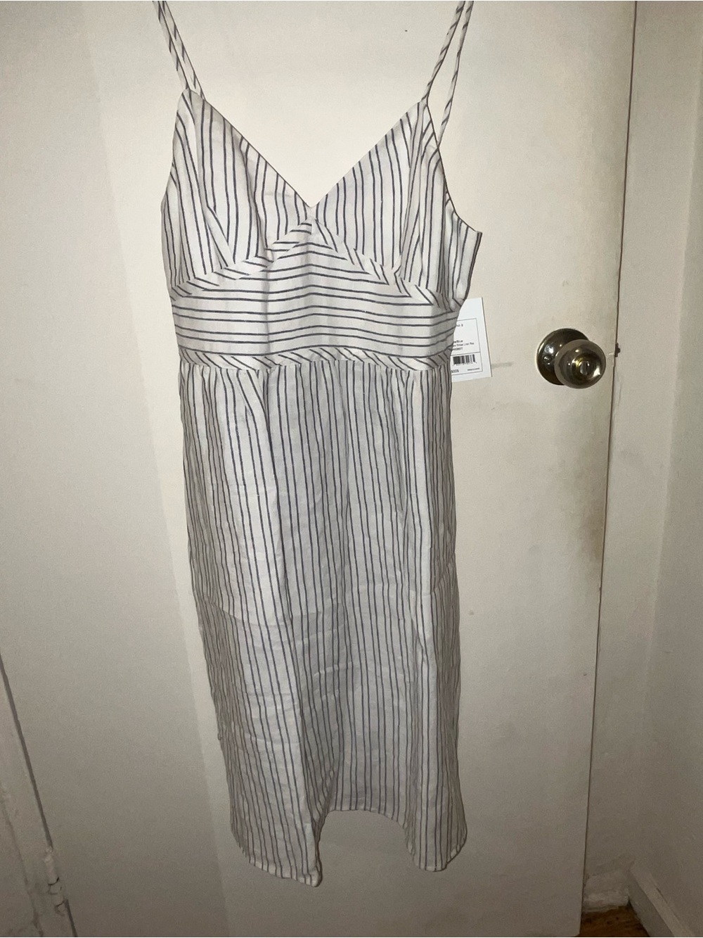 Theory White Dress with Black Stripes Midi Spaghetti Strap